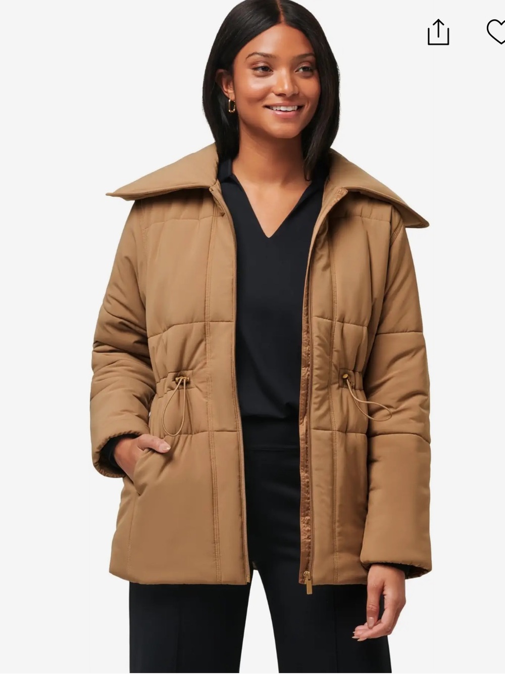 Travis Mathew Women's Camel Quilted Drawcord Puffer Jacket